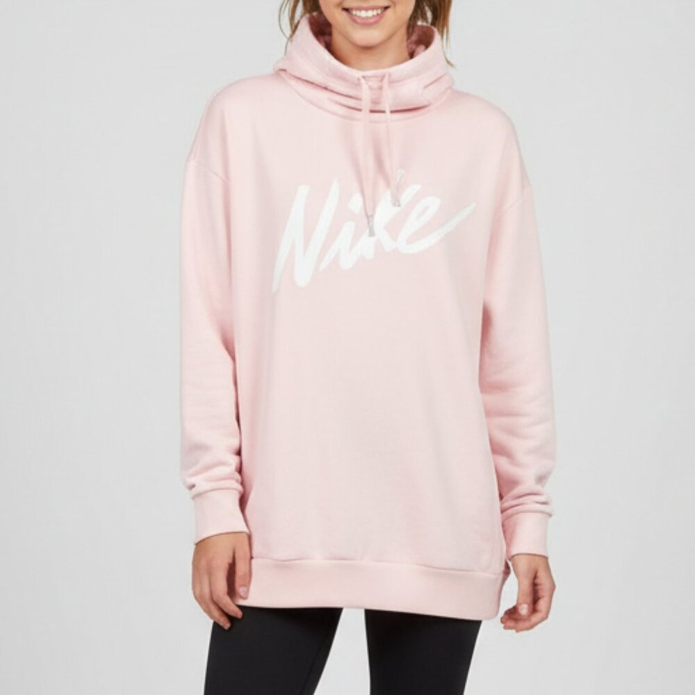 Nike Funnel Neck‎ Hoodie Pink Oversized Long Sleeve Women's Small Pullover